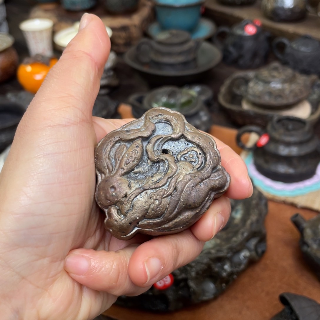 壶手工孤品雕刻柴烧香插盖置