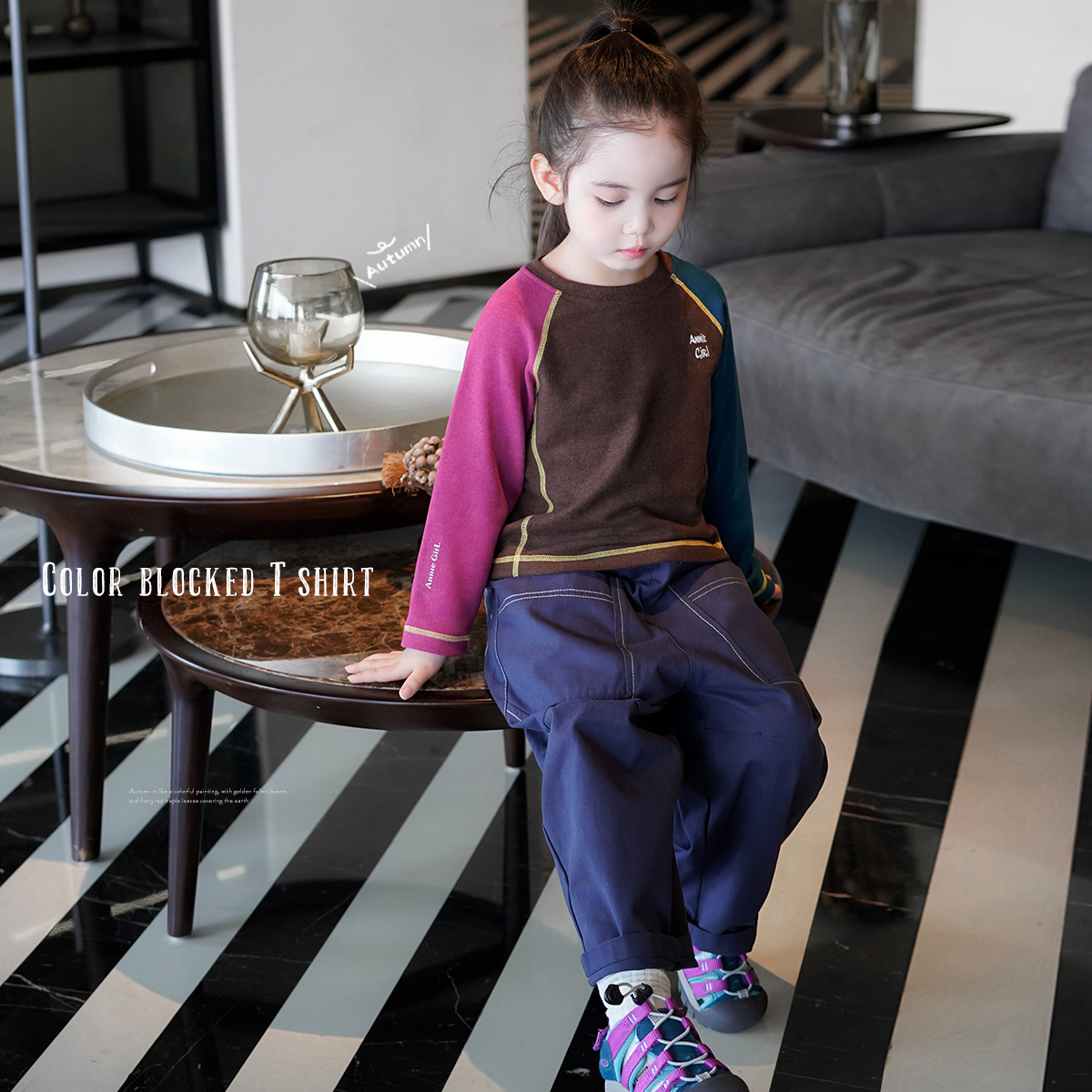 AnnieGirl秋季新款休闲时髦儿童长袖T恤发热德绒女童打底衫2025