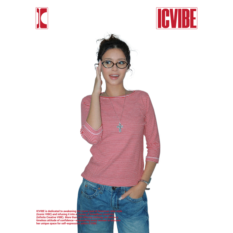 ICVIBE 蹿红指南·复古细条纹 船领+7分袖时髦加持收腰tee
