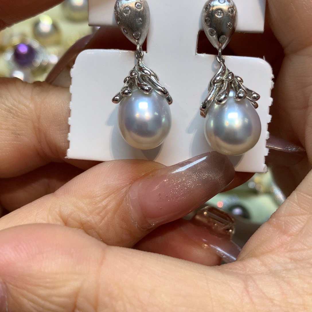 海水珍珠耳饰银S925镶嵌
