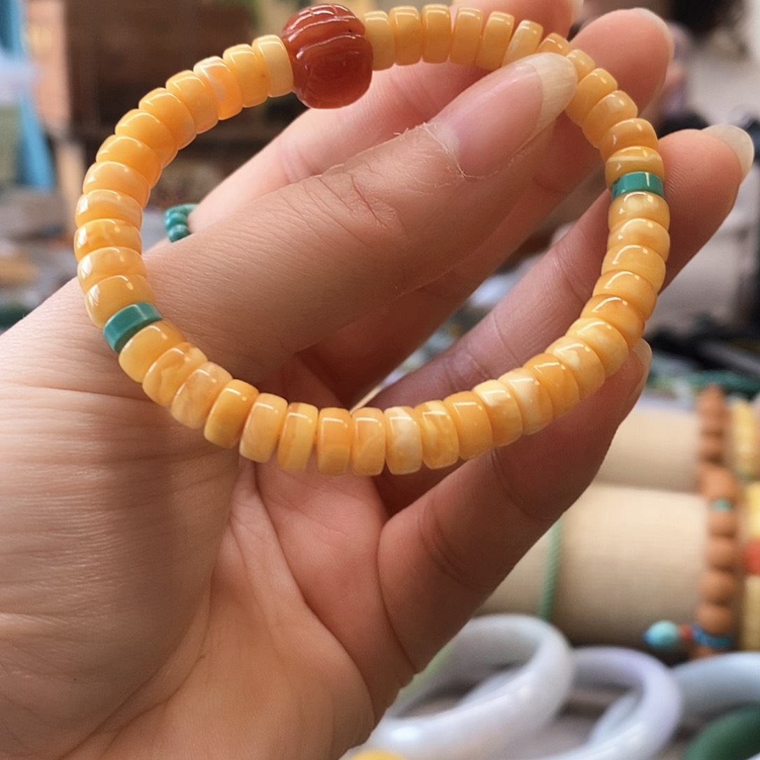 琥珀手链未镶嵌李**吖蜜蜡手串