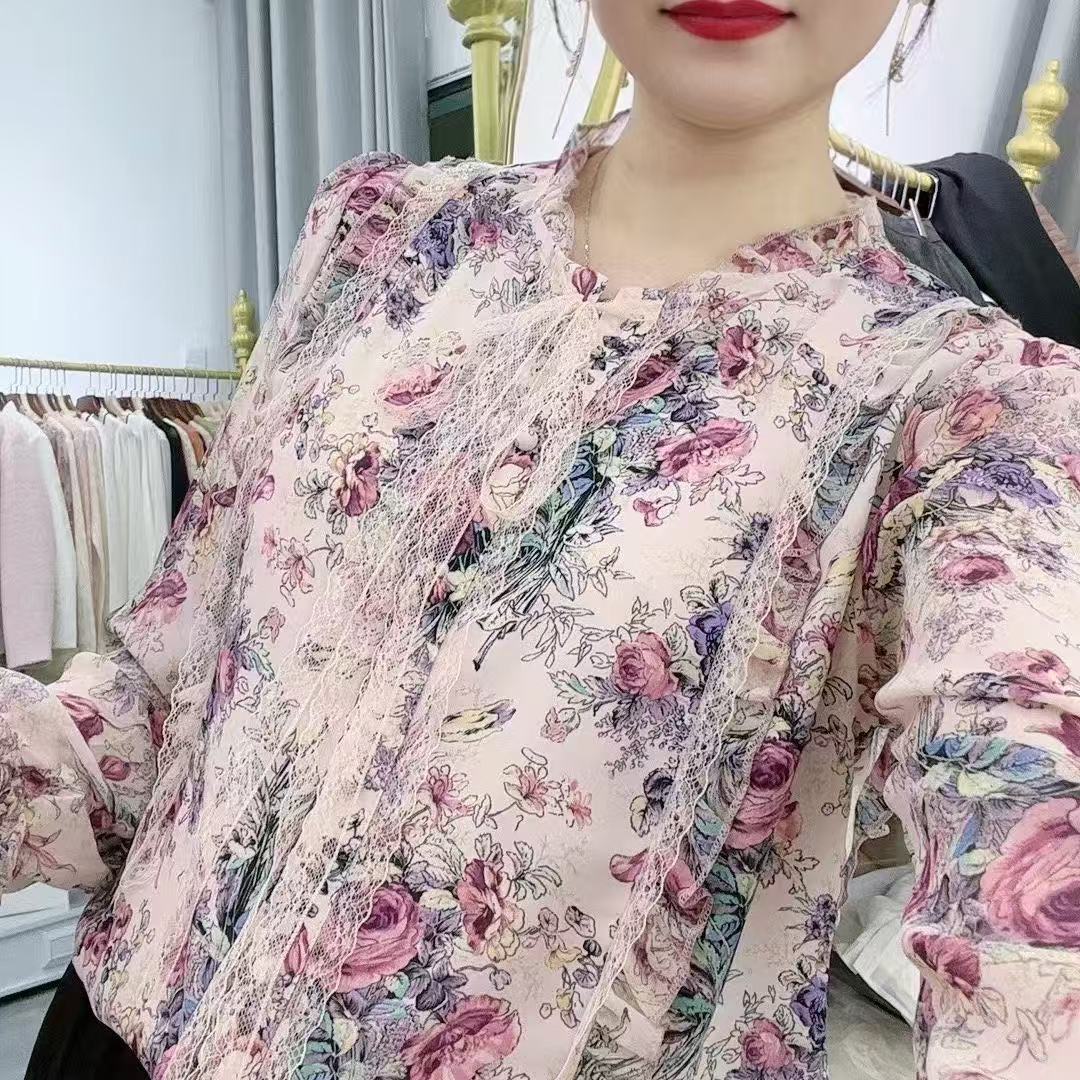 木耳边蕾丝边花色衬衣