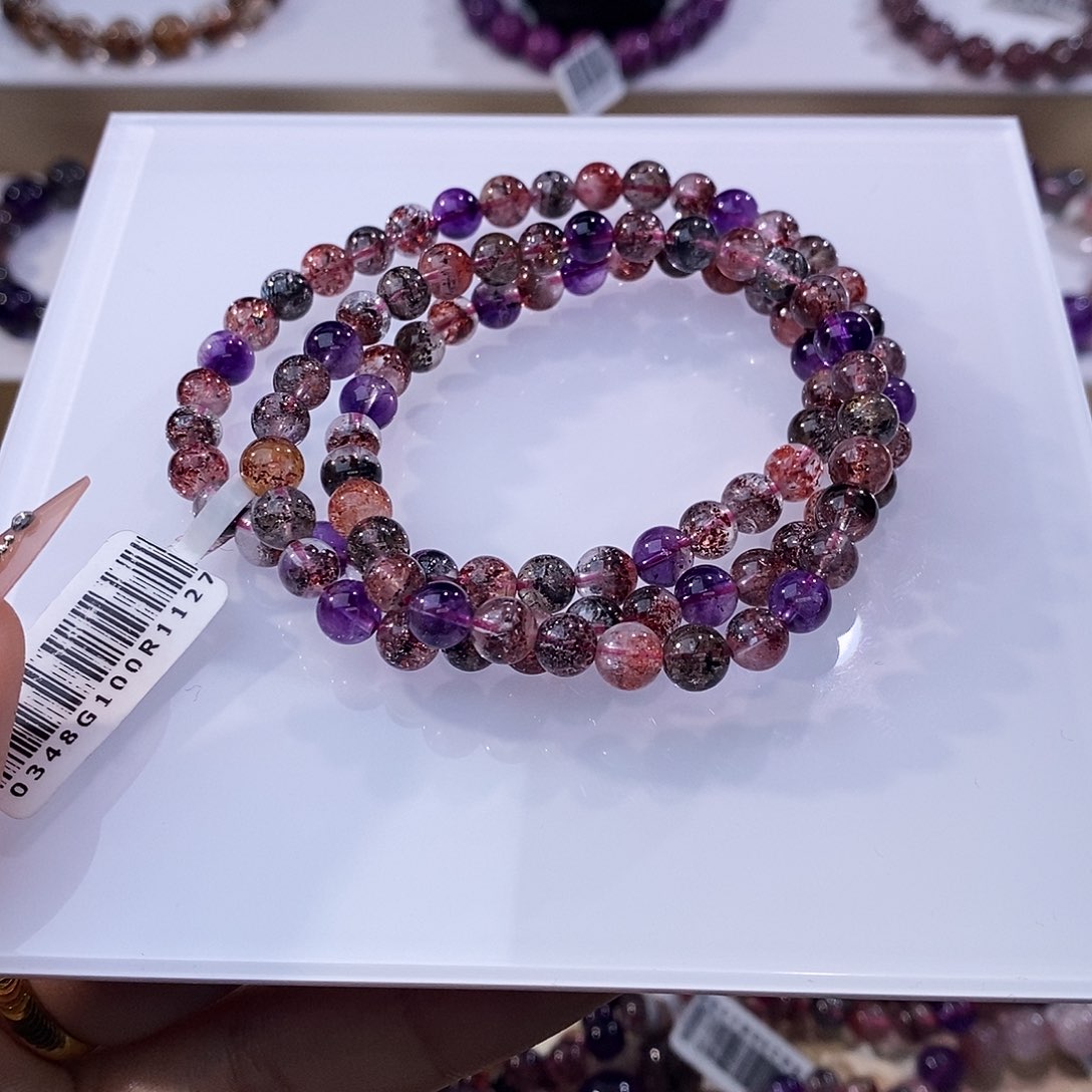 水晶手链未镶嵌黑加仑超七多圈6mm