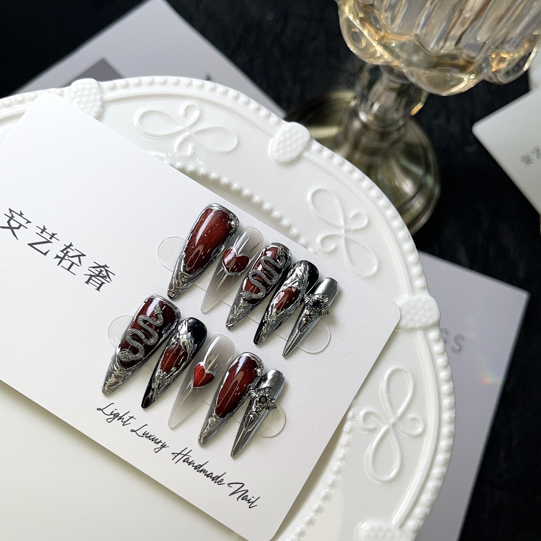 巳蛇 安艺轻奢 长尖 手工穿戴甲10片