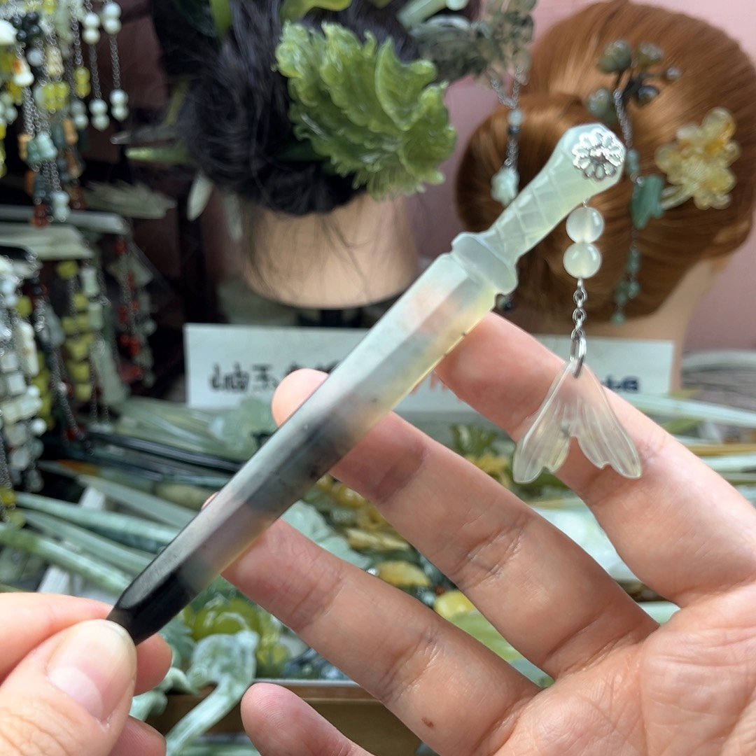 蛇纹石玉发饰未镶嵌默认微瑕岫玉发簪