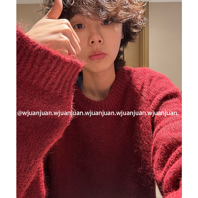 『WJUANJUAN』冬季圣诞多巴胺百搭男女圆领针织毛衣慵懒毛针织衫