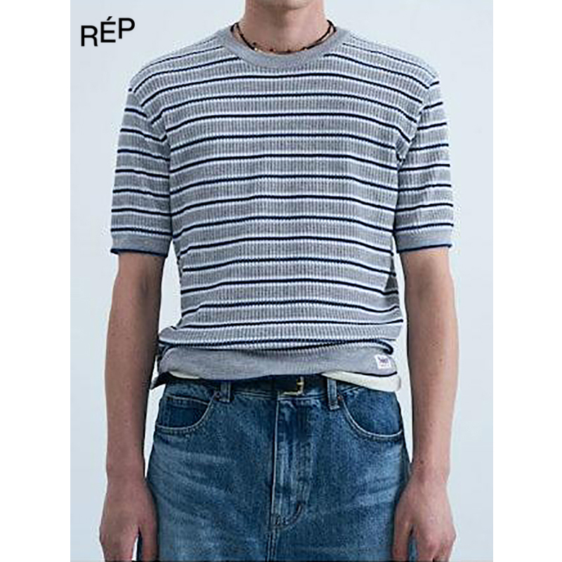 REP-NOICE设计师品牌蓝色条纹针织短袖 26SS（NO退可换）