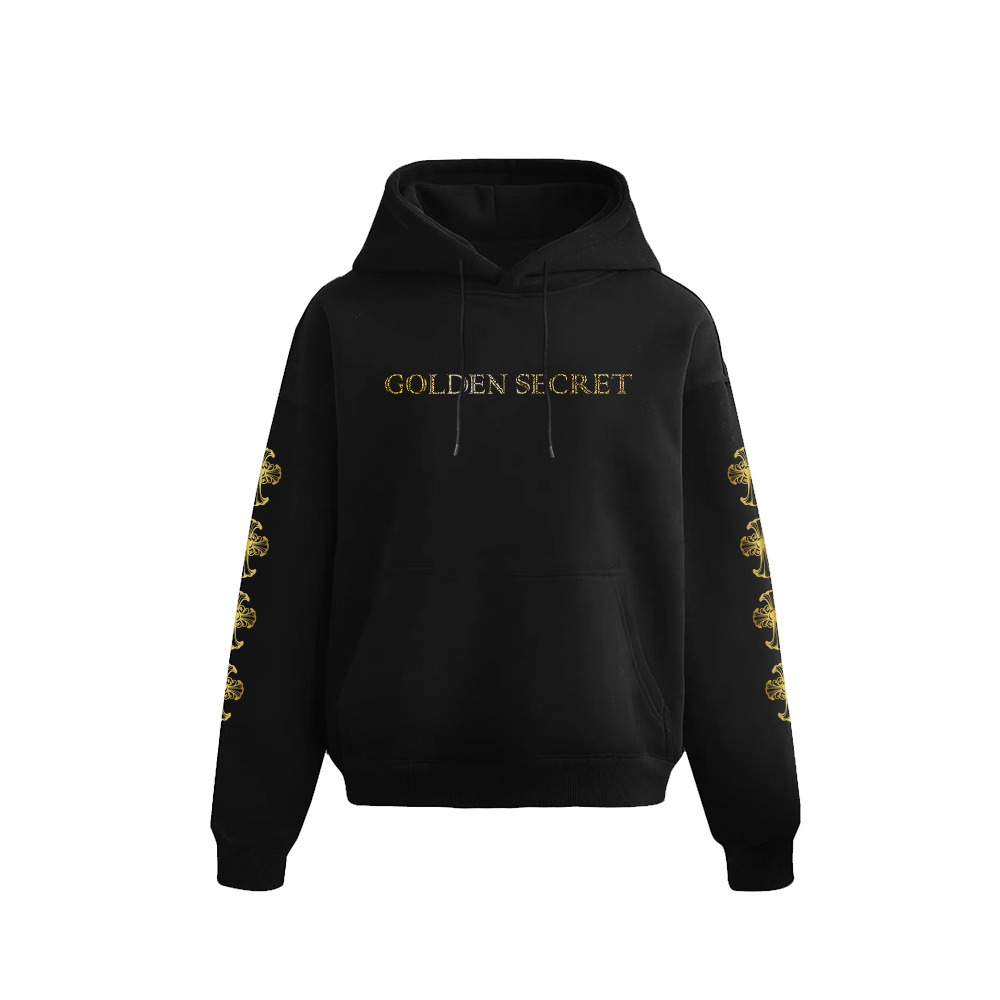 黄金秘密钢琴图纹-加绒连帽卫衣（黑金组合）潮流宽松