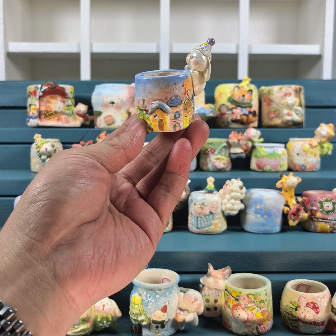 梦幻的城堡 小兔 手绘多肉花盆