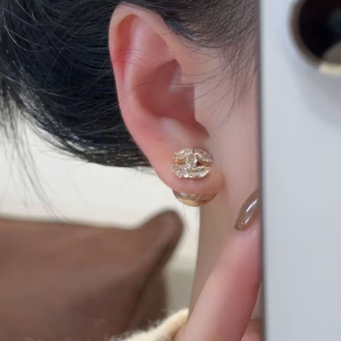 925银耳饰 小香风字母轻奢感高级耳环甜美气质珍珠耳环