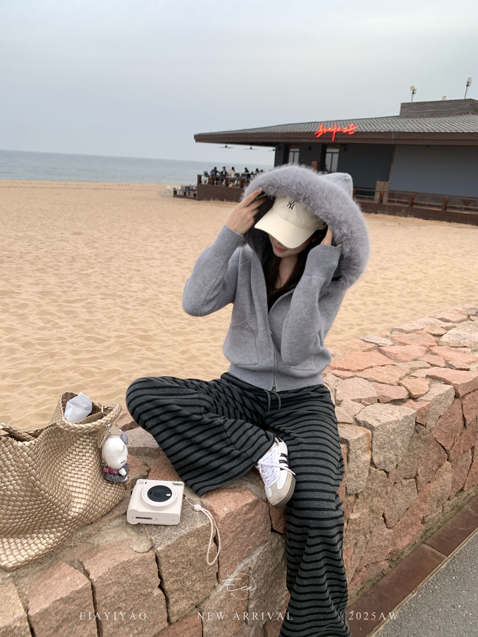 EIA一尧【周末计划】秋冬保暖加绒条纹裤子显瘦舒适休闲显高长裤ins