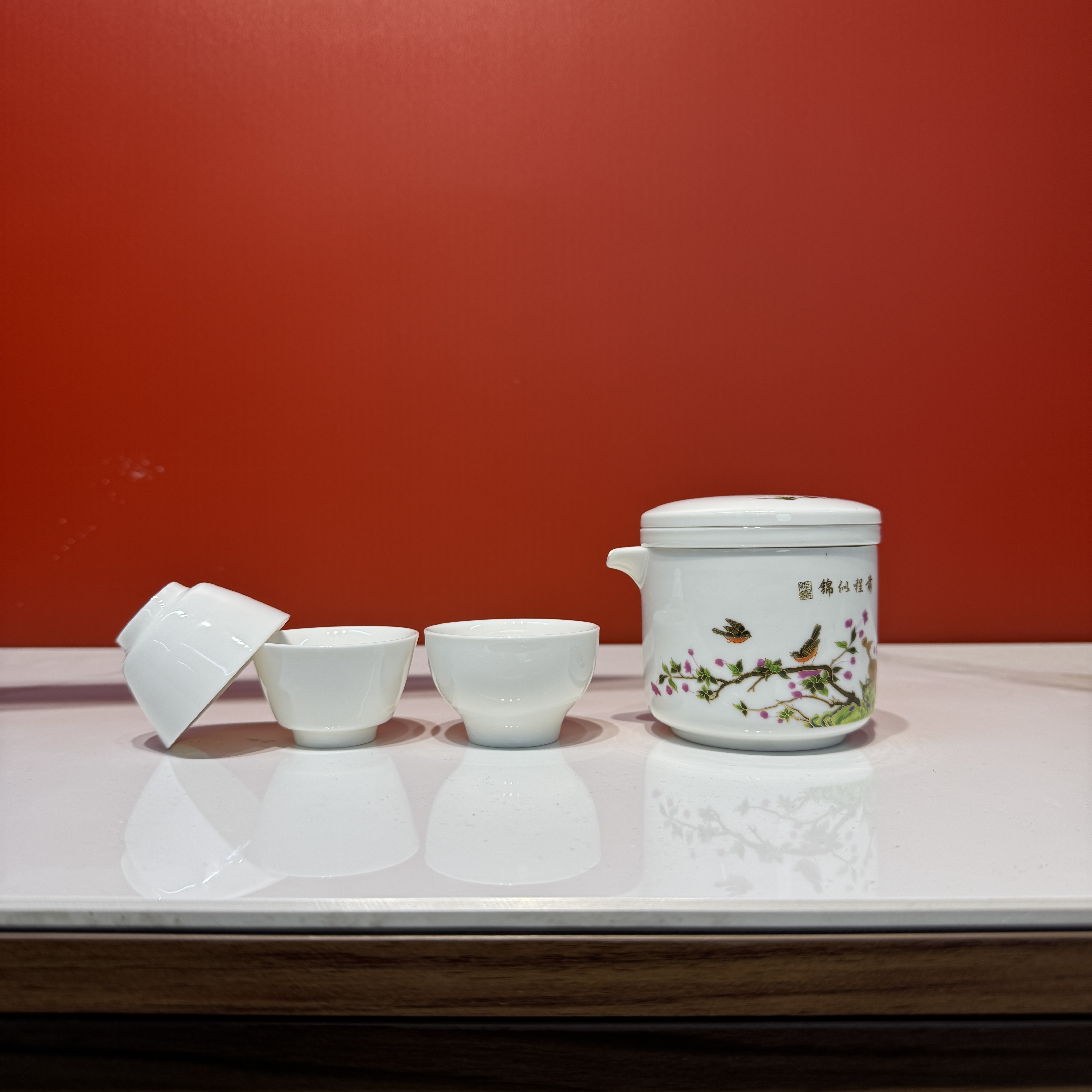 A-0286 白瓷圆瓶【前程似锦】一壶三杯