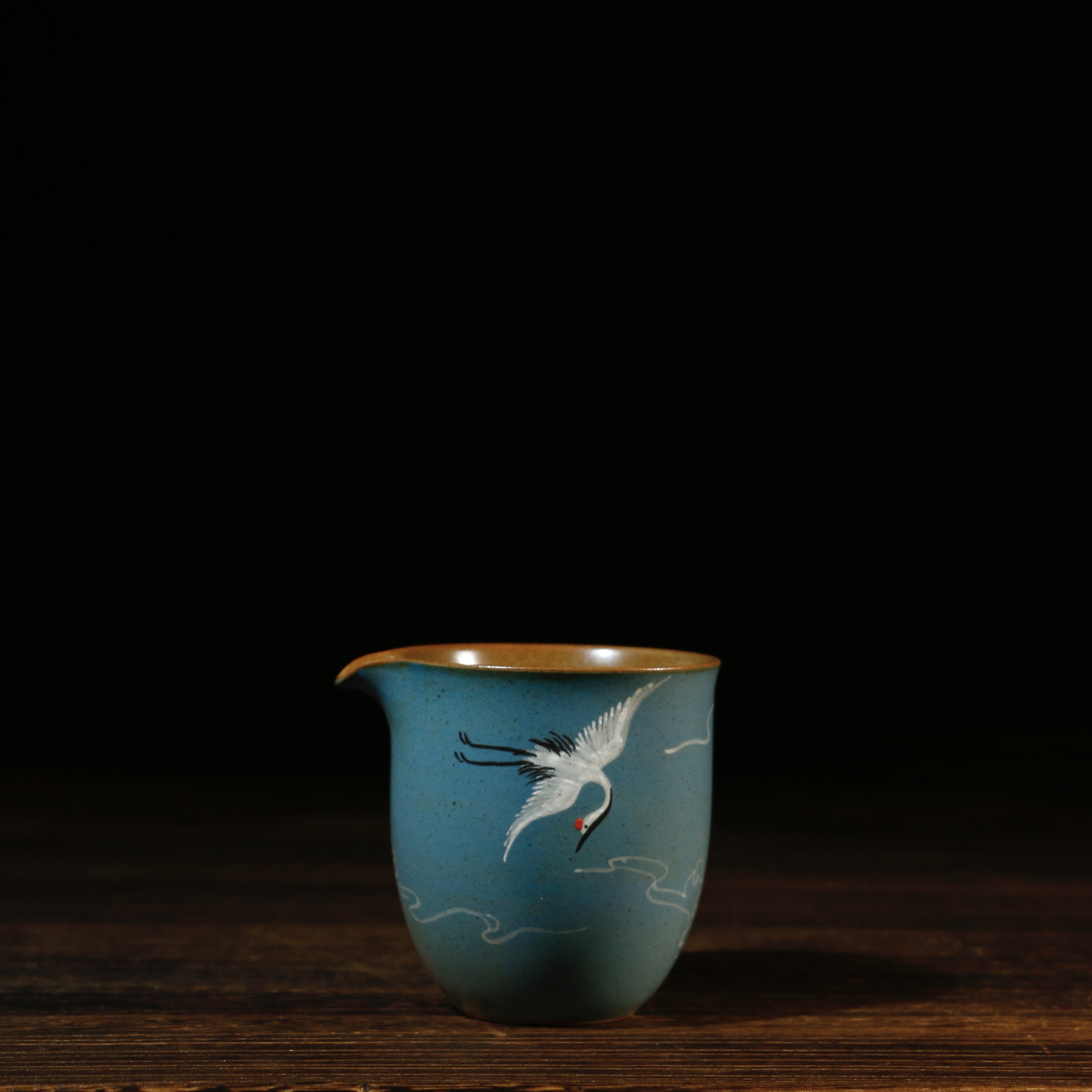 【所谓】老岩泥手绘蓝釉陶瓷主人杯复古仙鹤公道杯1878家用茶杯茶具