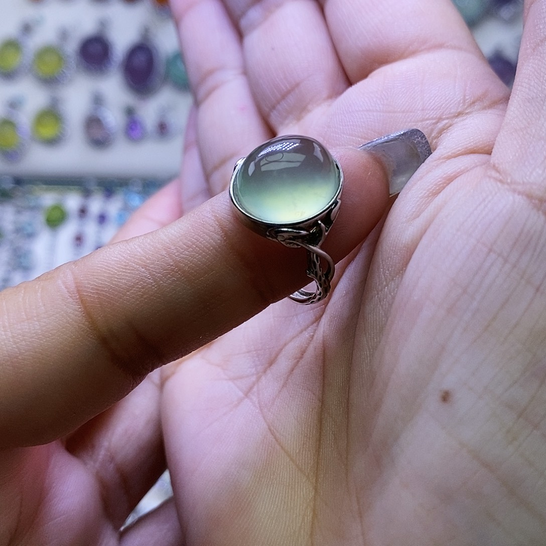 岫玉银S925镶嵌戒指