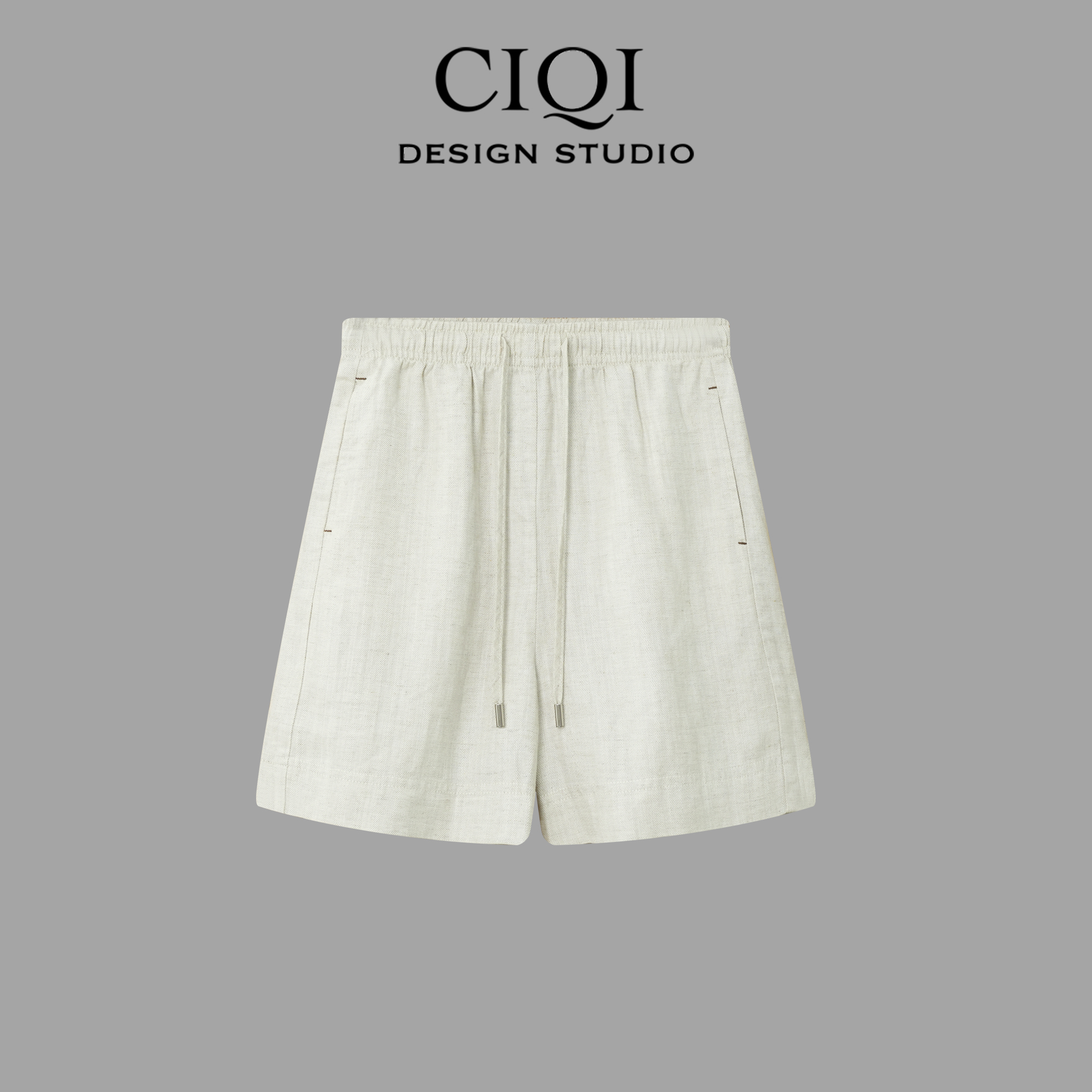 CIQI STUDIO【元山川】夏季老钱风亚麻慵懒感薄款休闲短裤A20919
