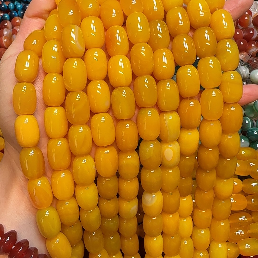 玛瑙/玉髓未镶嵌珠宝半成品13✖️18mm实色蜜蜡黄玛瑙一条