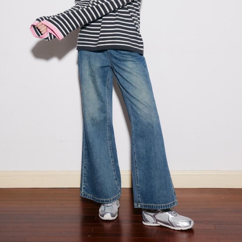 【瑞妮专属】Clink&Clunk复古水钻口袋阔腿高腰牛仔裤女士长裤