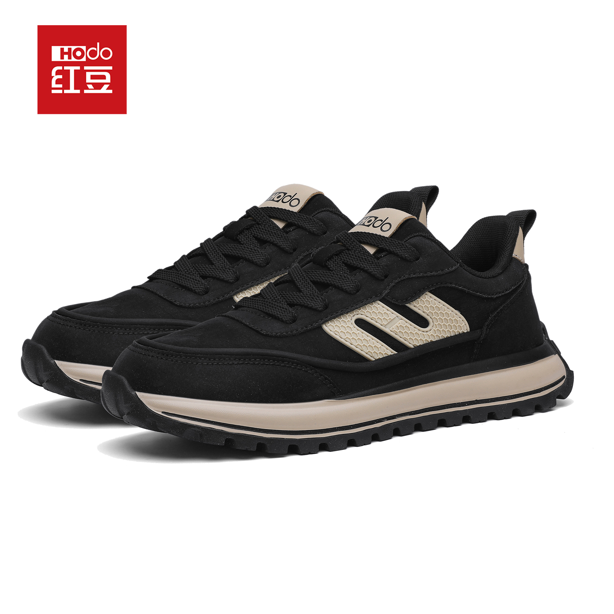 Hodo/红豆透气男鞋跑步鞋休闲增高冬季系带潮鞋舒适小道防滑跑鞋