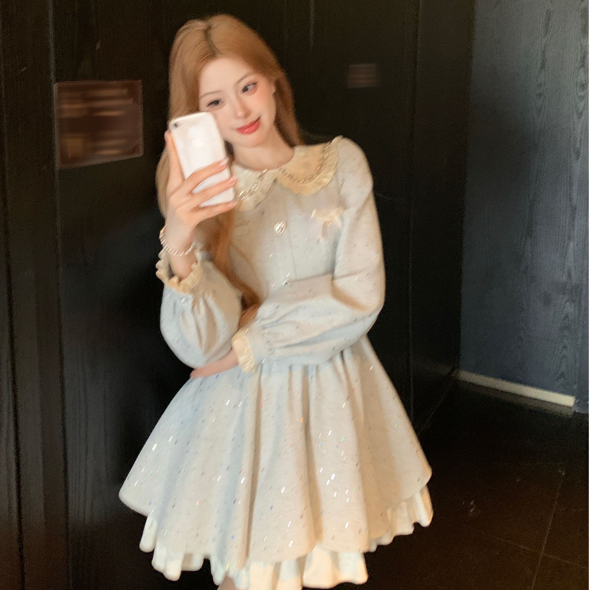 Blovelan浅海贝拉 千金miu系小香风娃娃领定钻连衣裙