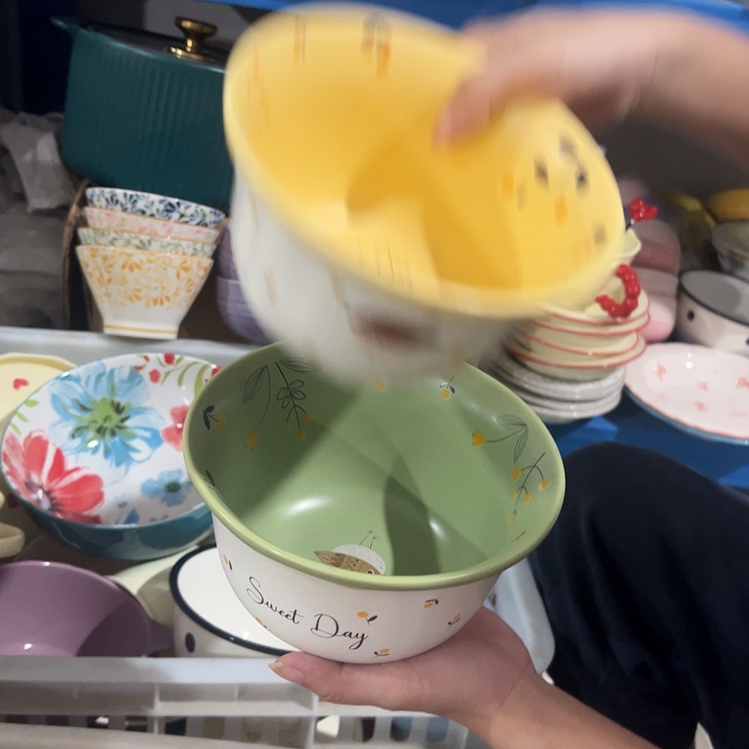瓷片鸟语花香6寸碗黄色绿色