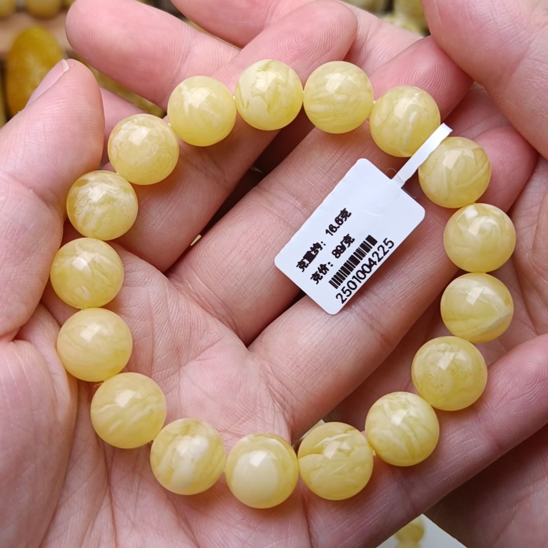 蜜蜡手链未镶嵌12圆珠虎皮纹妖花