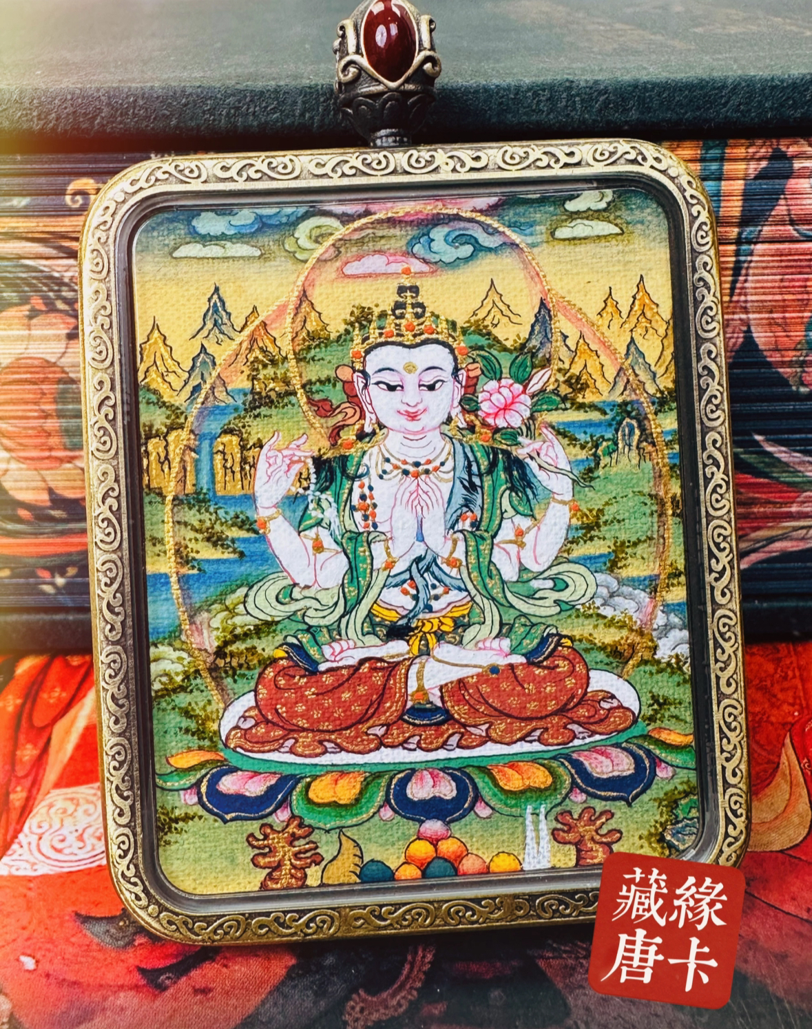 西藏纯手绘唐卡嘎赤画派-四臂观观