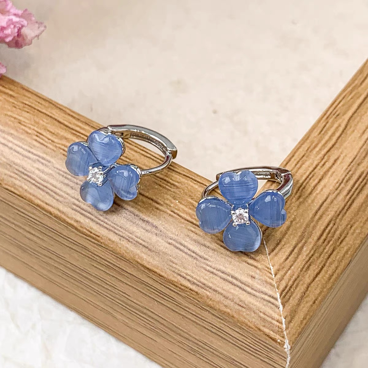 铜合金合成锆石耳饰 气质蓝色轻奢时尚百搭简约小众清新甜美216