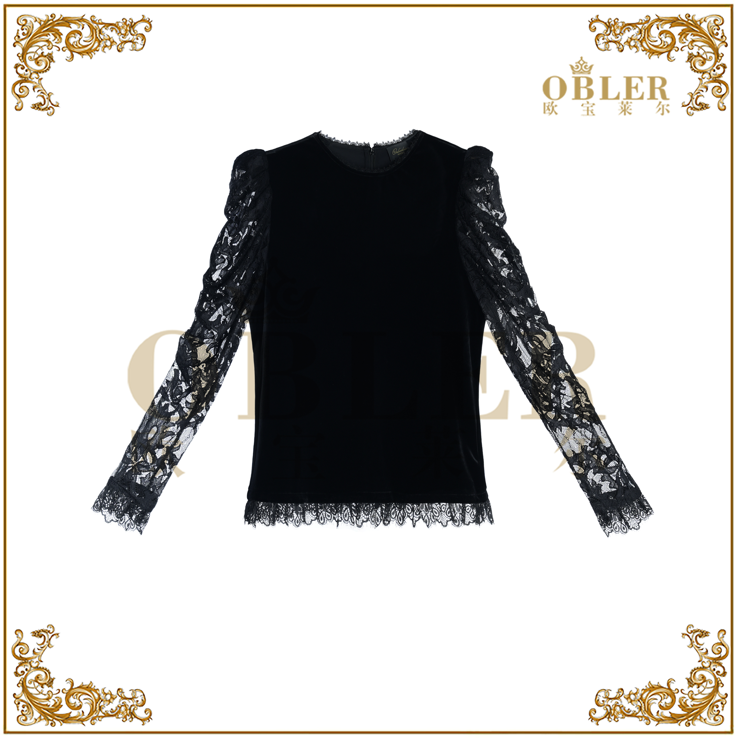 【欧宝莱尔】睫毛蕾丝轻奢时尚上衣305-A-25737-1