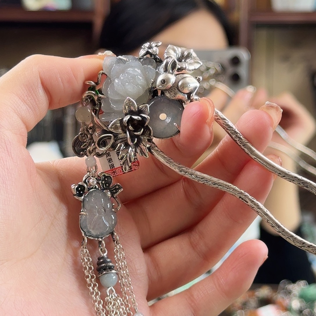 翡翠银S925镶嵌发饰