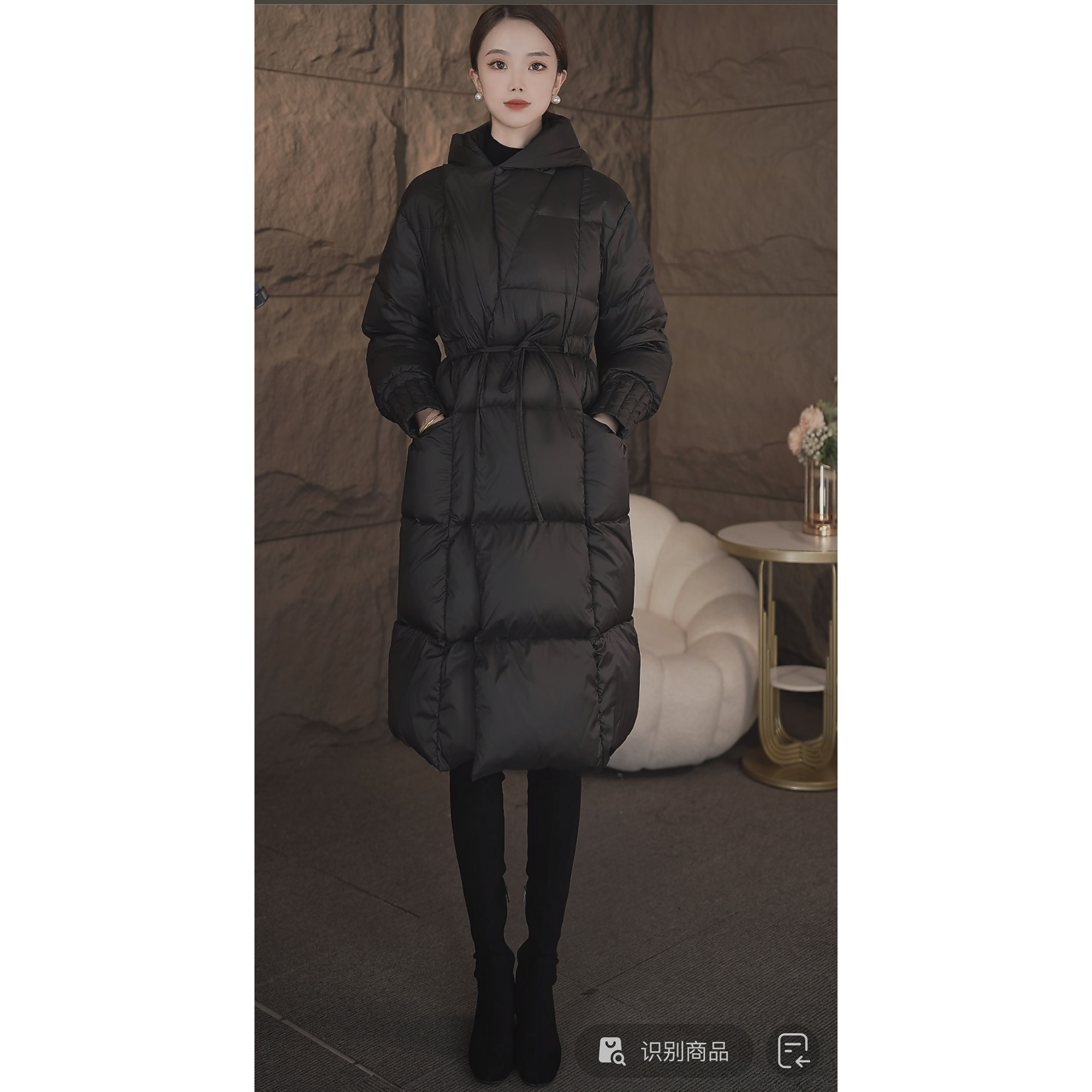鹅绒服女中长款新款保暖收腰显瘦修身冬装大气腰带设计师加厚外套