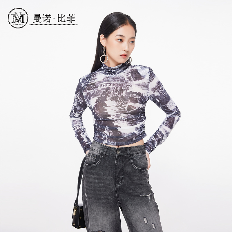 曼诺比菲印花长袖打底衫MFIT111212