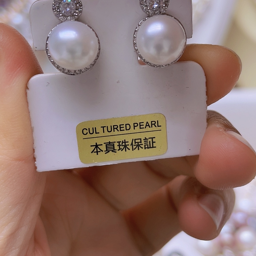 吊坠或者耳钉淡水珍珠银S925镶嵌