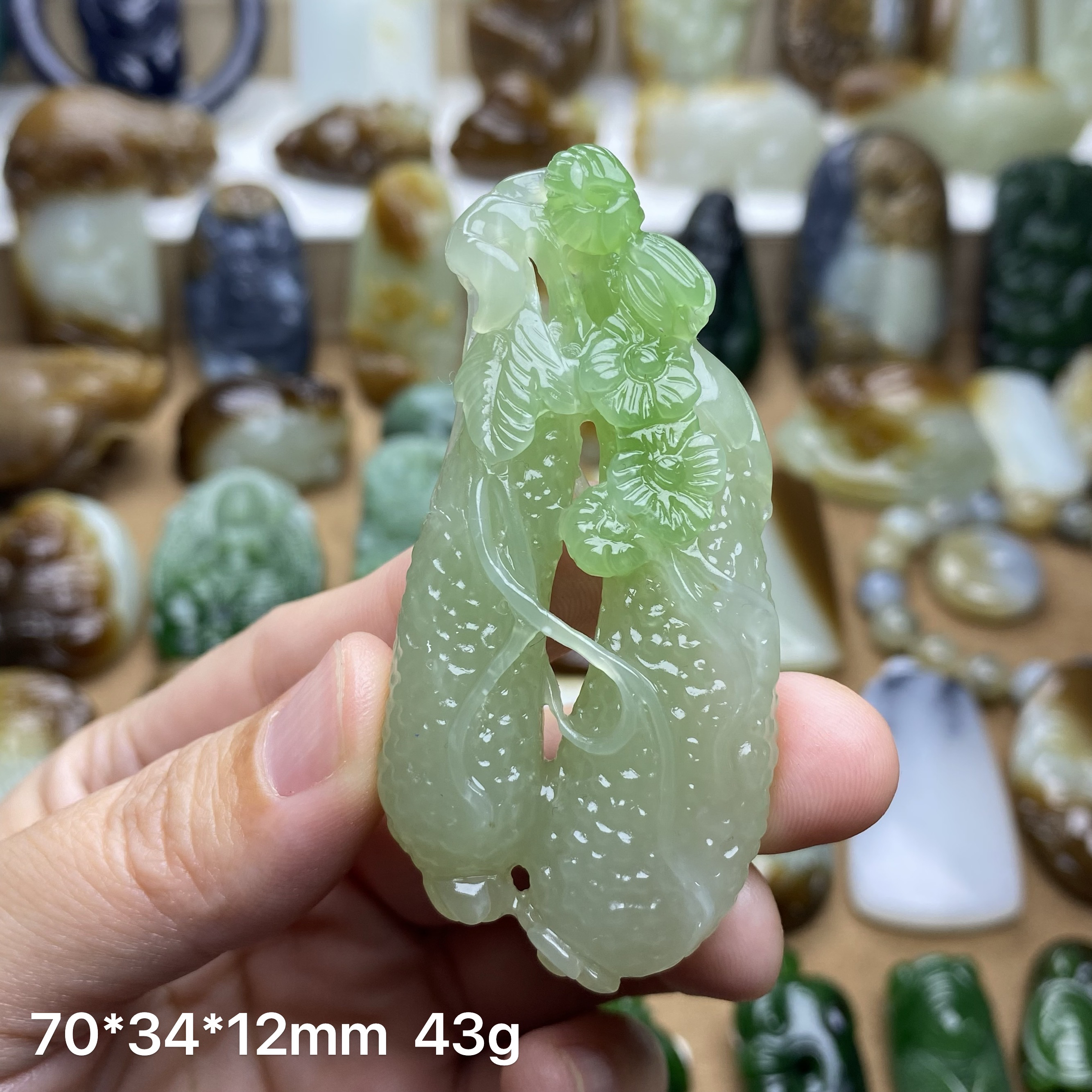 天然和田玉 翠青 福瓜 吊坠 挂件