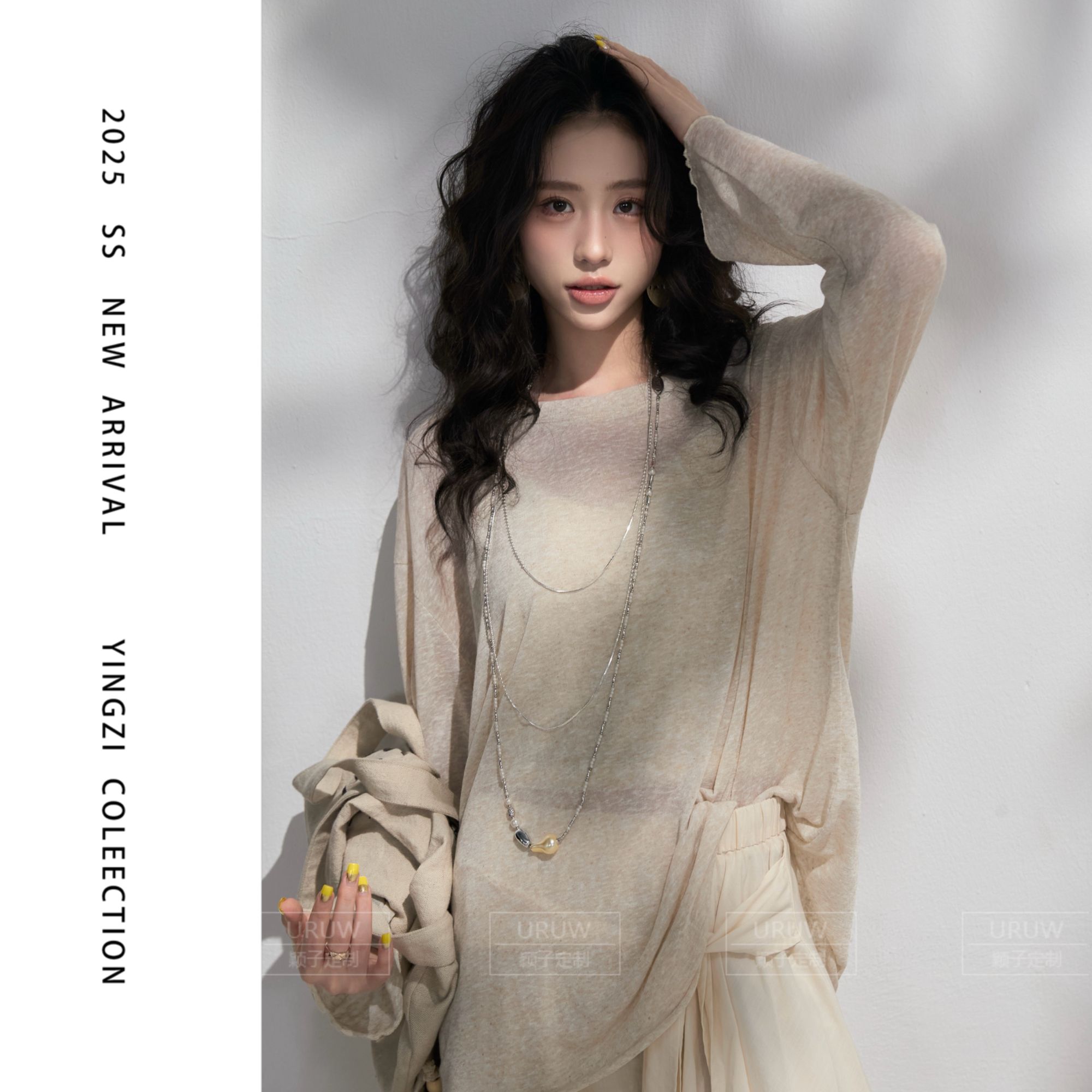 颖子定制【爱在黎明】夏季宽松圆领微透长袖简约百搭休闲上衣9601