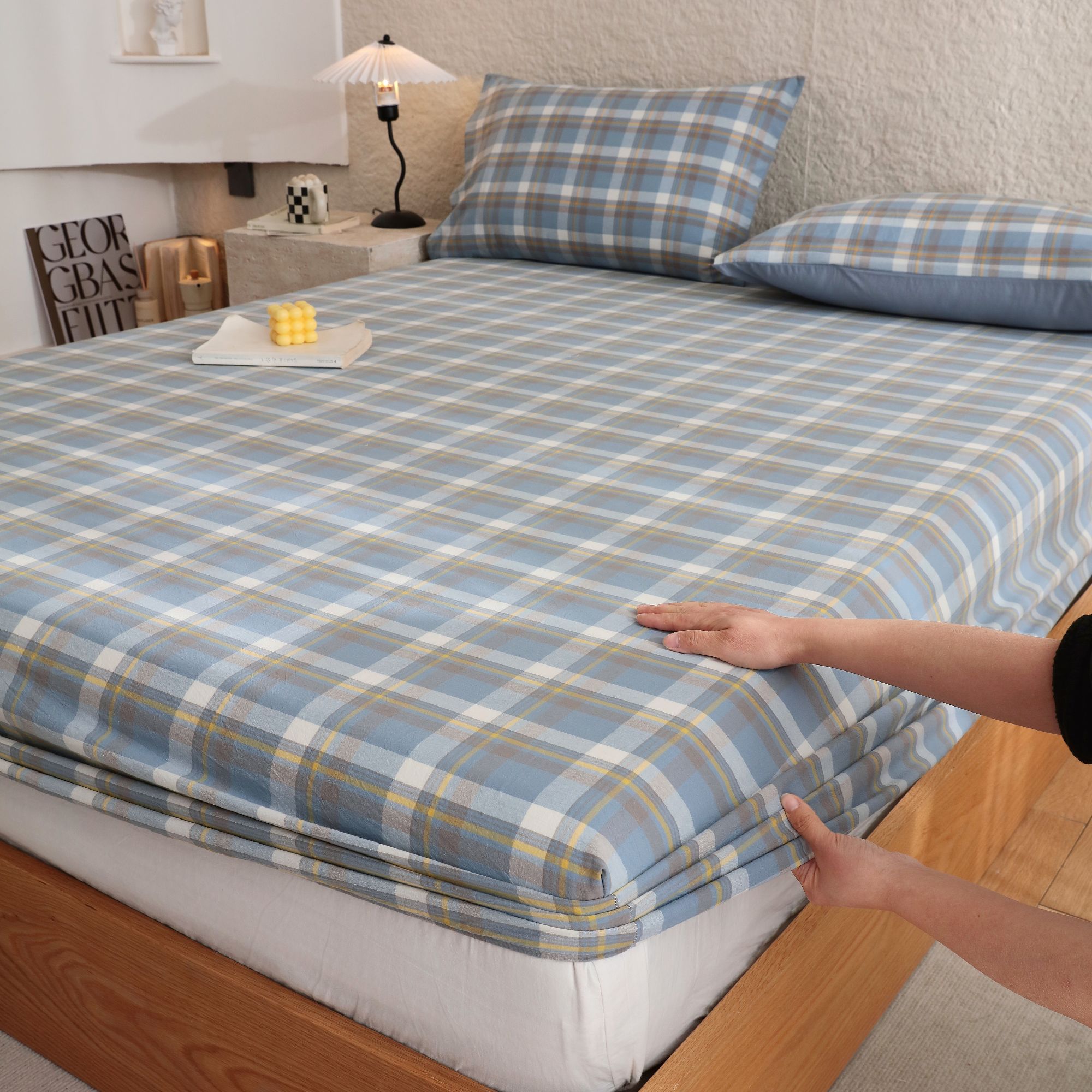 （单床笠）百分百全棉纯棉色织水洗棉单床笠三件套单双人床垫保护罩