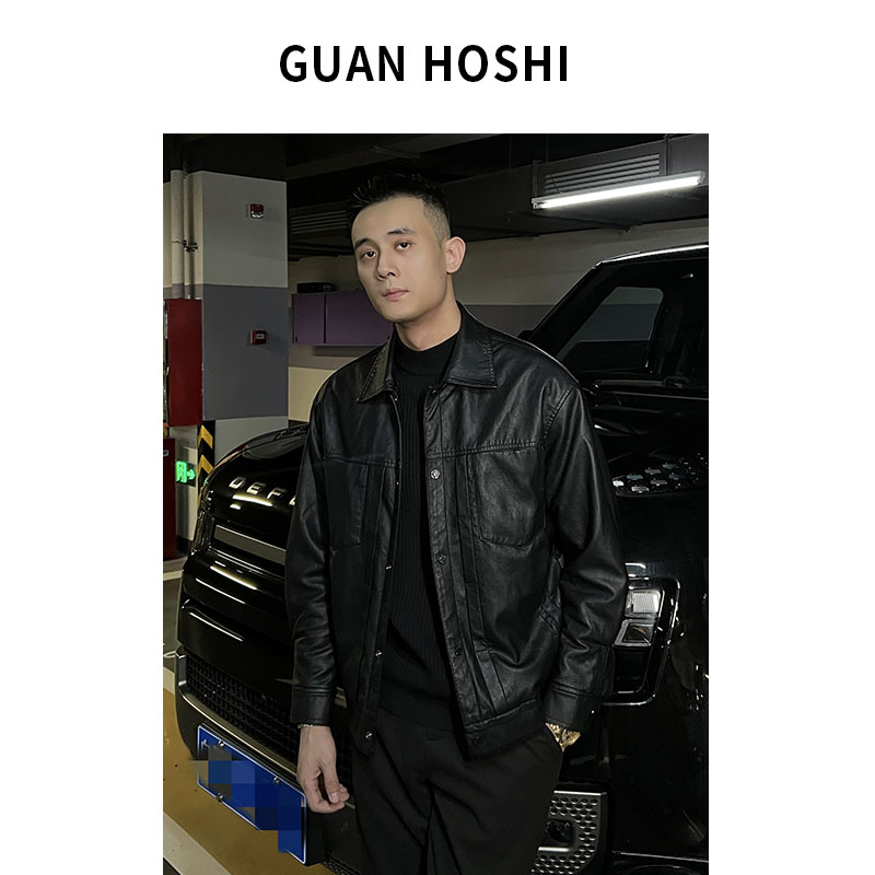 【冠什么希男装】秋冬「 襟怀揽暖 廓形夹棉」水洗皮衣夹克棉服外套