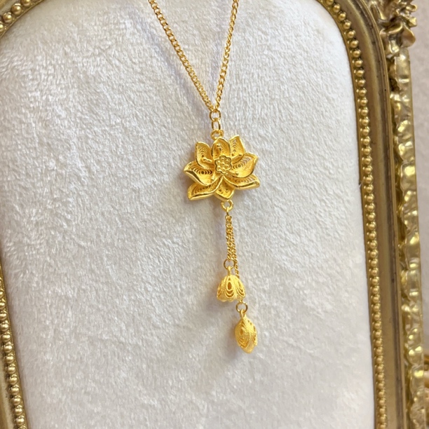 足金999.9花丝福运莲莲荷花莲蓬花卉经典时尚精美大气套链