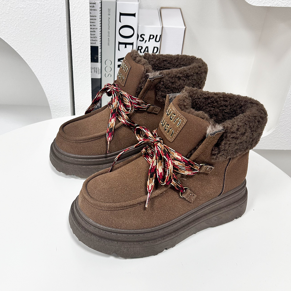 665 深粽 加绒短筒厚底棉靴女新款保暖加厚雪地靴冬棉鞋厚底短靴