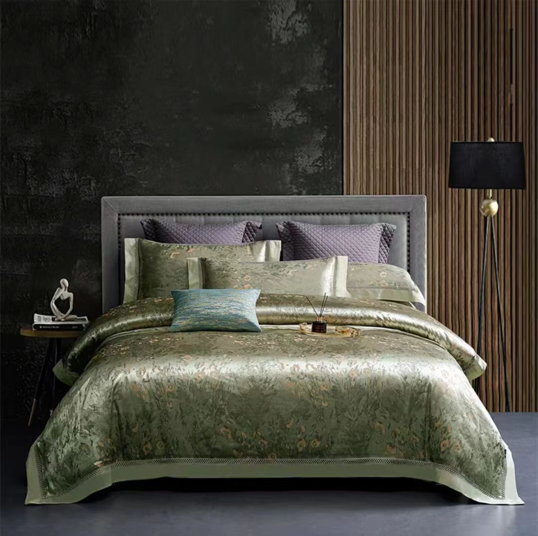 青色烟雨-轻奢欧式色织提花重磅高精密私人定制四件套