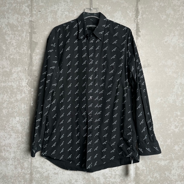 99新 Balenciaga/巴黎世家 40*1/弹幕满印logo长袖衬衫/12843/JP