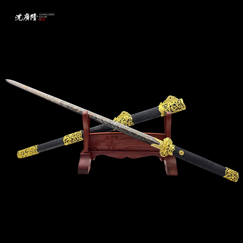龙泉沈广隆-喜上眉梢剑 彩陨 鱼皮 镀金 宝剑 手工 未开刃