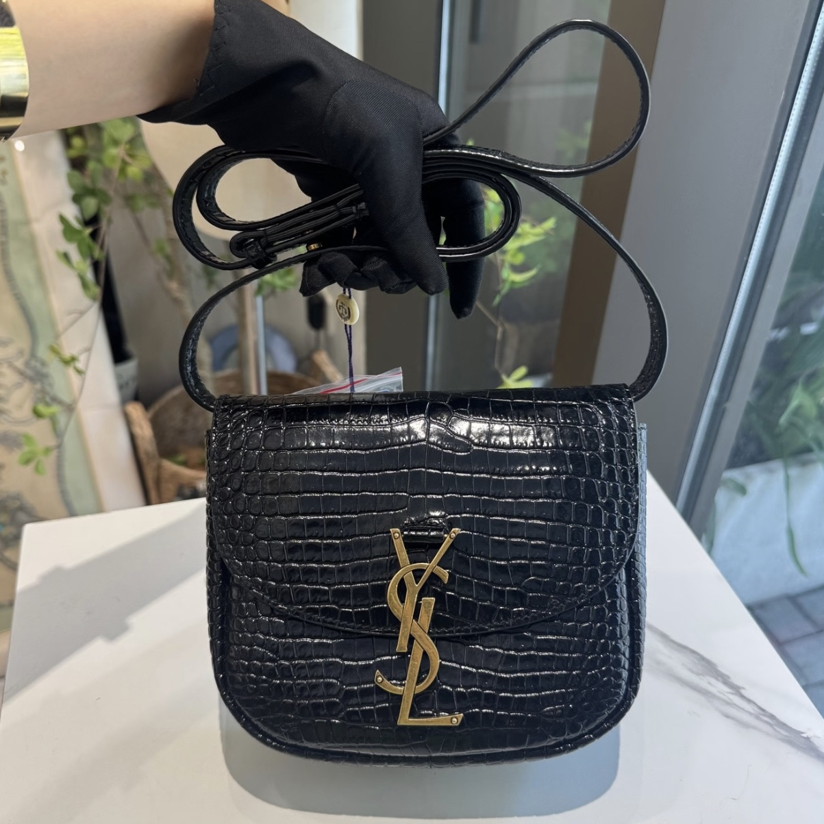 95新 YSL/圣罗兰 青奢荟/黑金马鞍斜挎包/91492