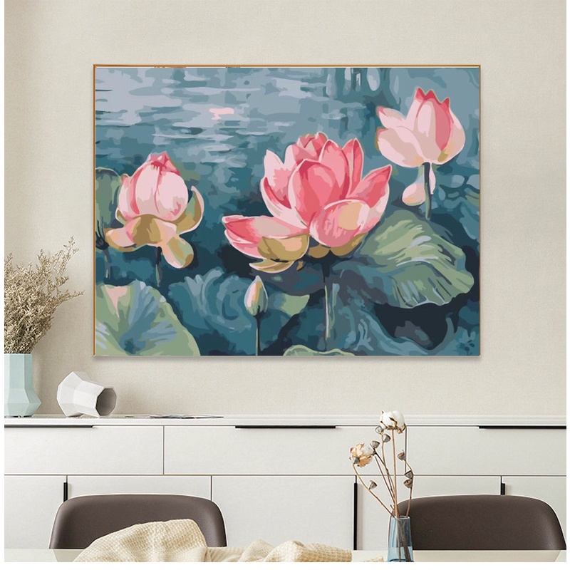 出水芙蓉十字绣2023新款印花线绣荷花莲花客厅卧室玄关沙发背景墙
