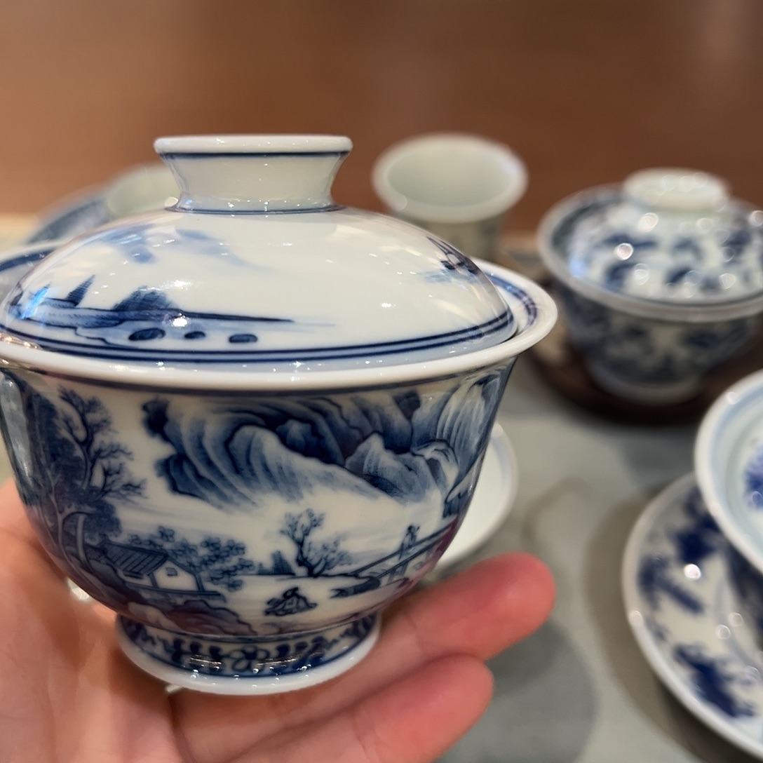 娟*钟家窑柴窑山水盖碗孤品