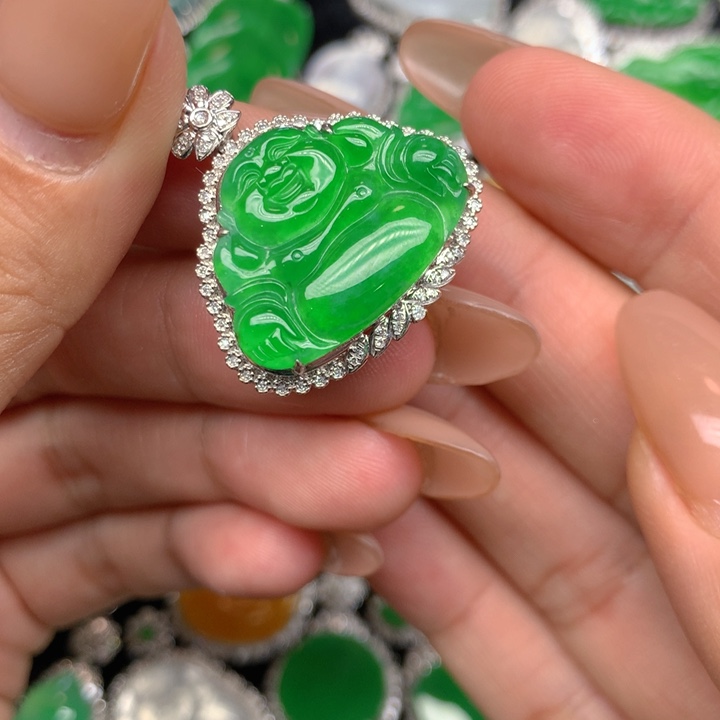 翡翠18K金镶嵌吊坠(不含链)