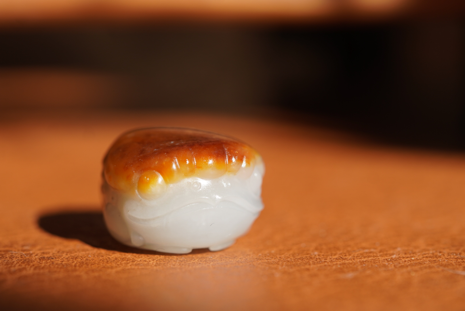 【未央】新疆和田籽料红沁金蟾顶珠文玩配珠配饰三通苏工雕刻孤品