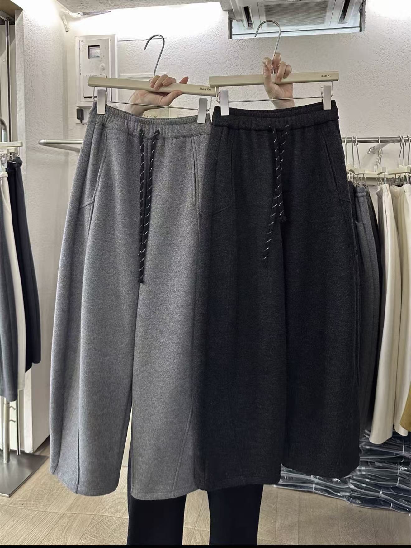 806#加绒加厚毛呢弯刀裤