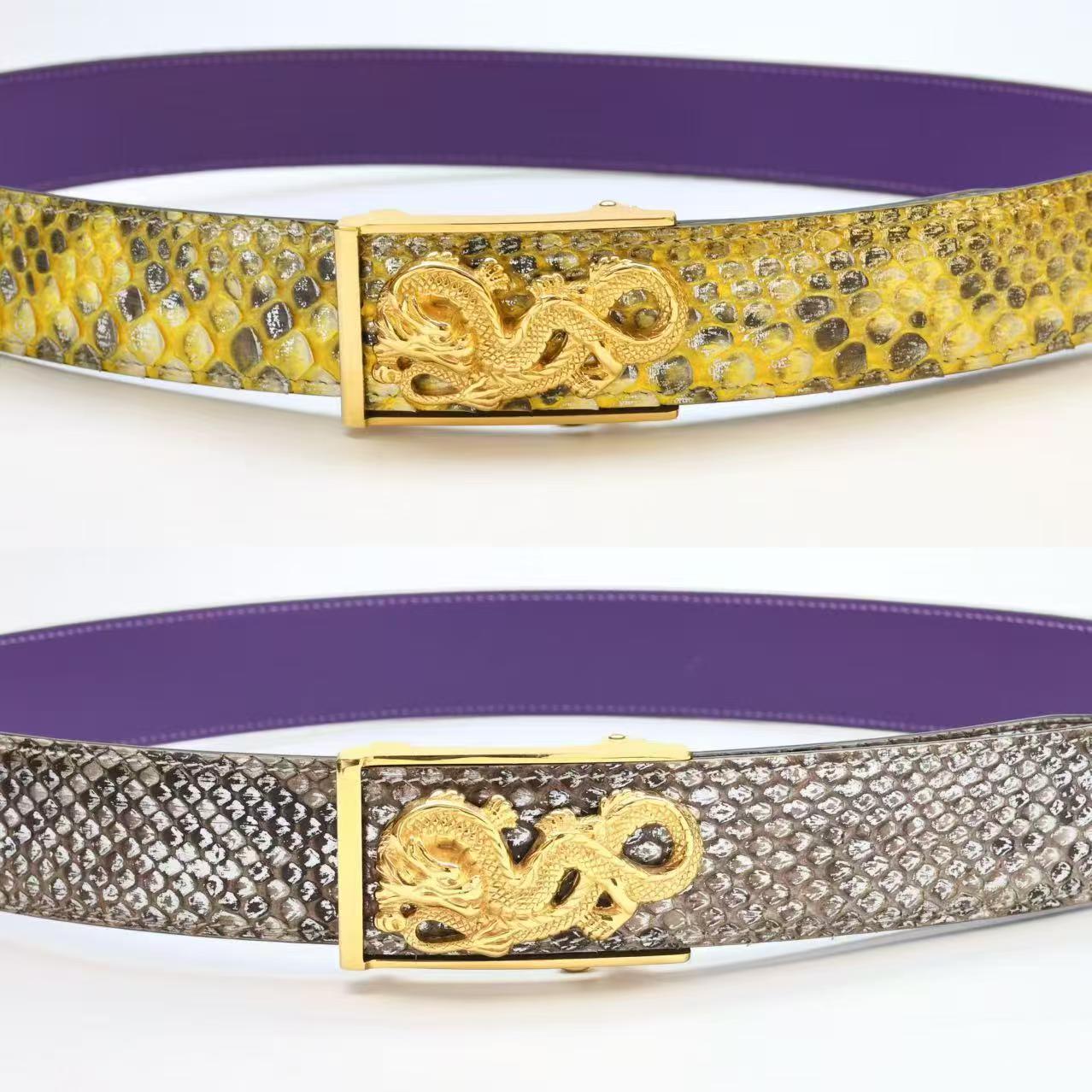 真皮蟒蛇皮带男士手工擦色自动扣3.8宽腰带轻奢皮带网红时尚休闲