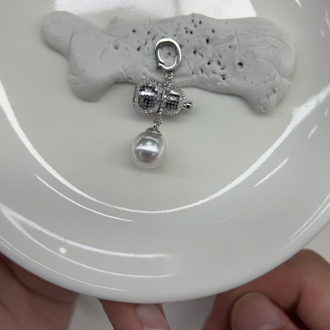 吊坠(不含链)银S925镶嵌海水珍珠9-10mm澳白吊坠