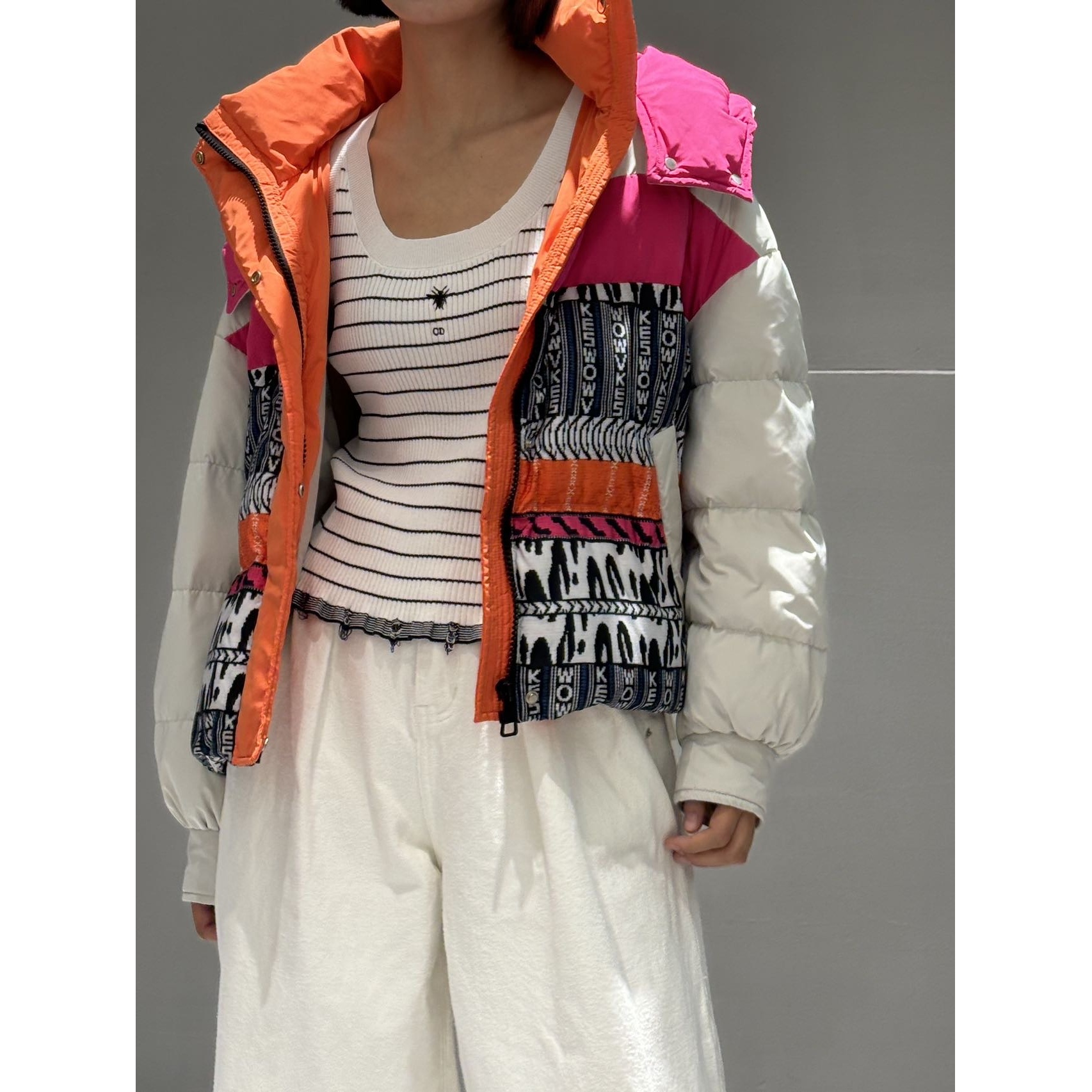 短款时尚花色运动连帽潮流休闲风拼接韩版女士羽绒服C2313